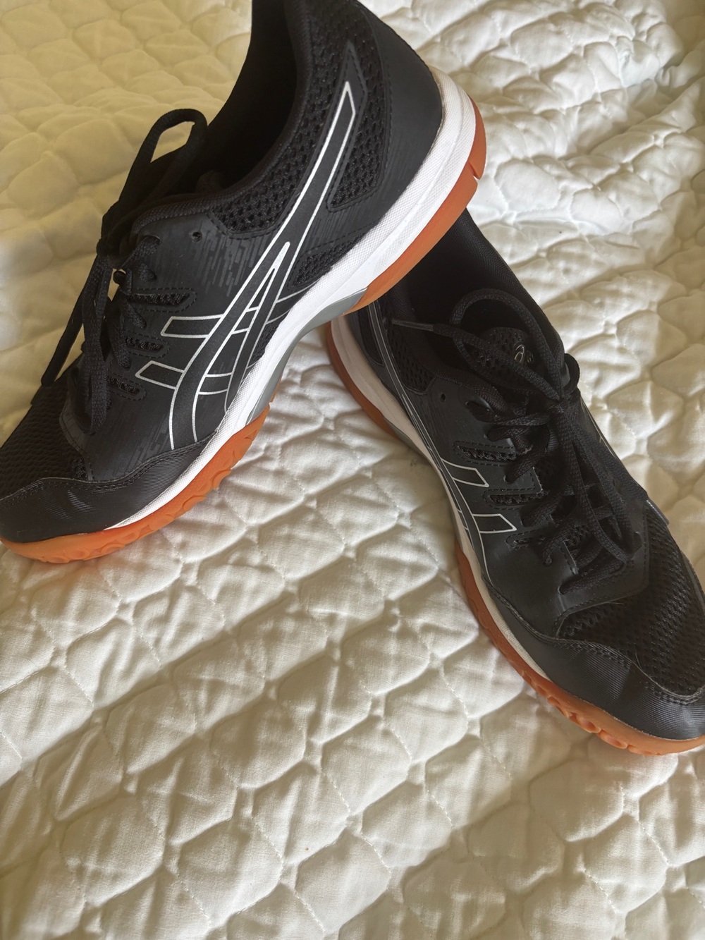 Asics Black Athletic Shoes with Orange Outsoles